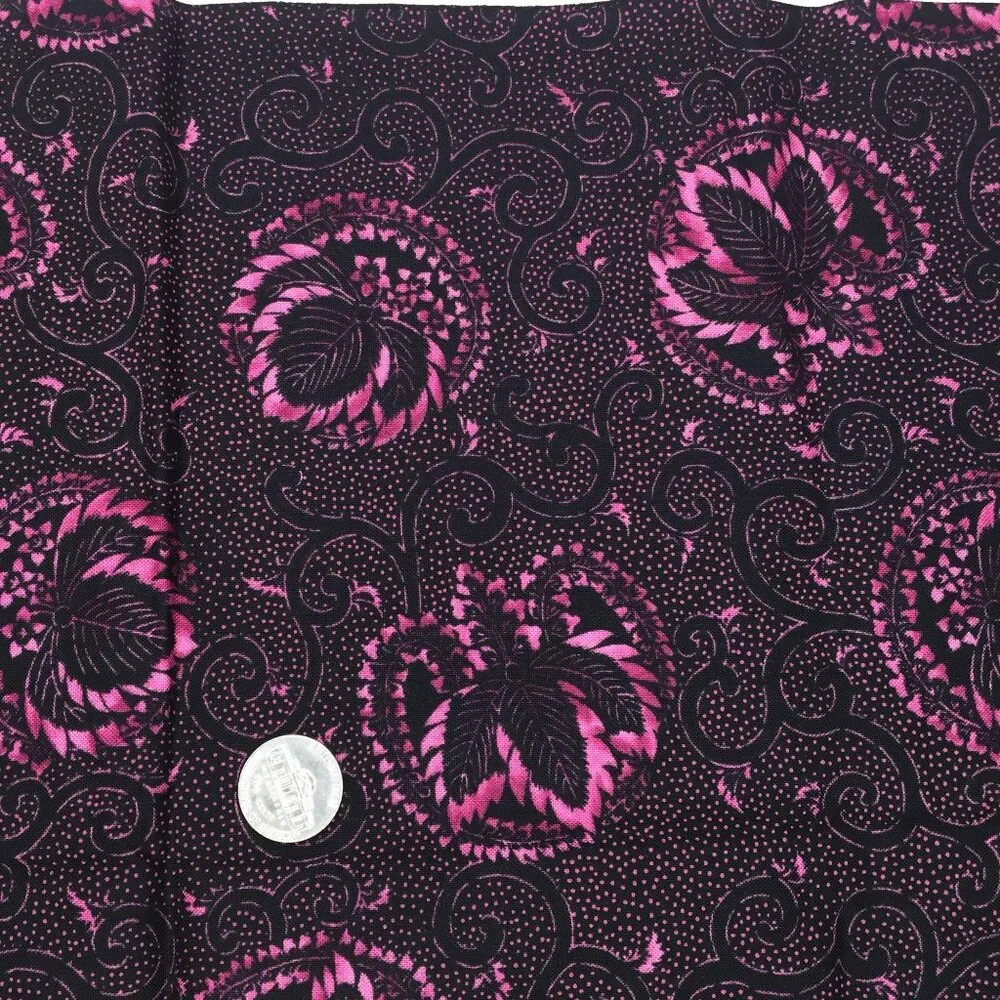 1/2 Yard Yd Stencil Collection Quilting Fabric Floral Jewel Tone Pink Black